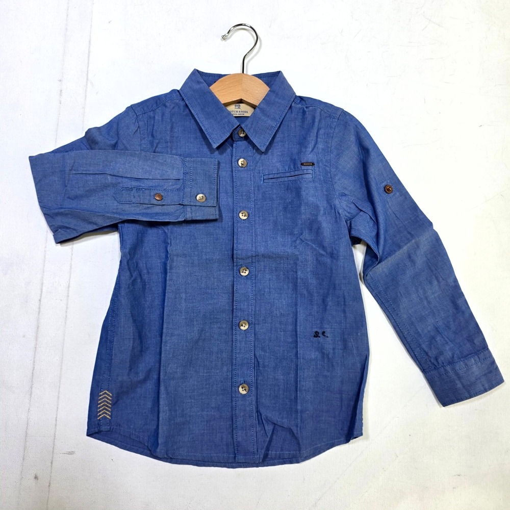 Scotch & Soda Scotch Shrunk Button Down Shirt Boys 10 Blue Chambray Long Sleeve - Picture 2 of 9